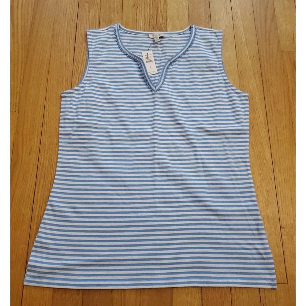 Talbots Womens Striped Tank Top Sleeveless Size S Blue White All Cotton NEW